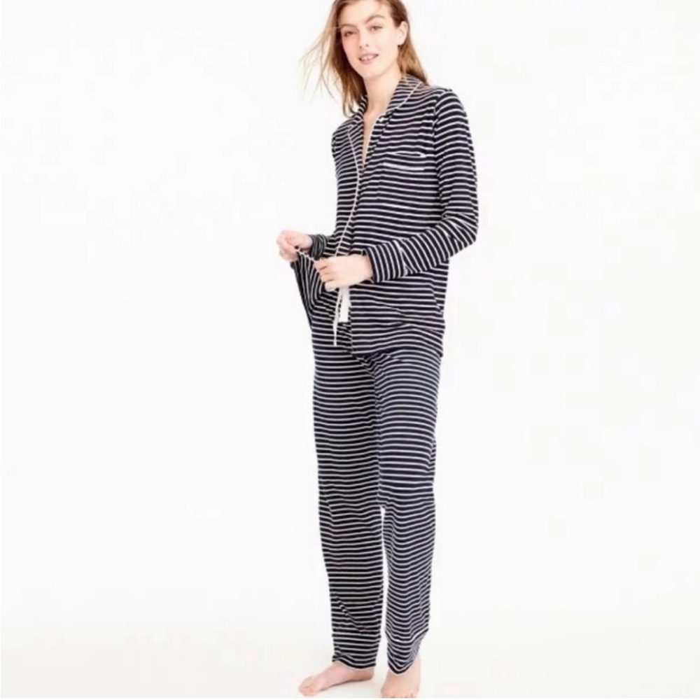 J. Crew Dreamy cotton-blend pajama pant set in navy and white stripe - Picture 4 of 4